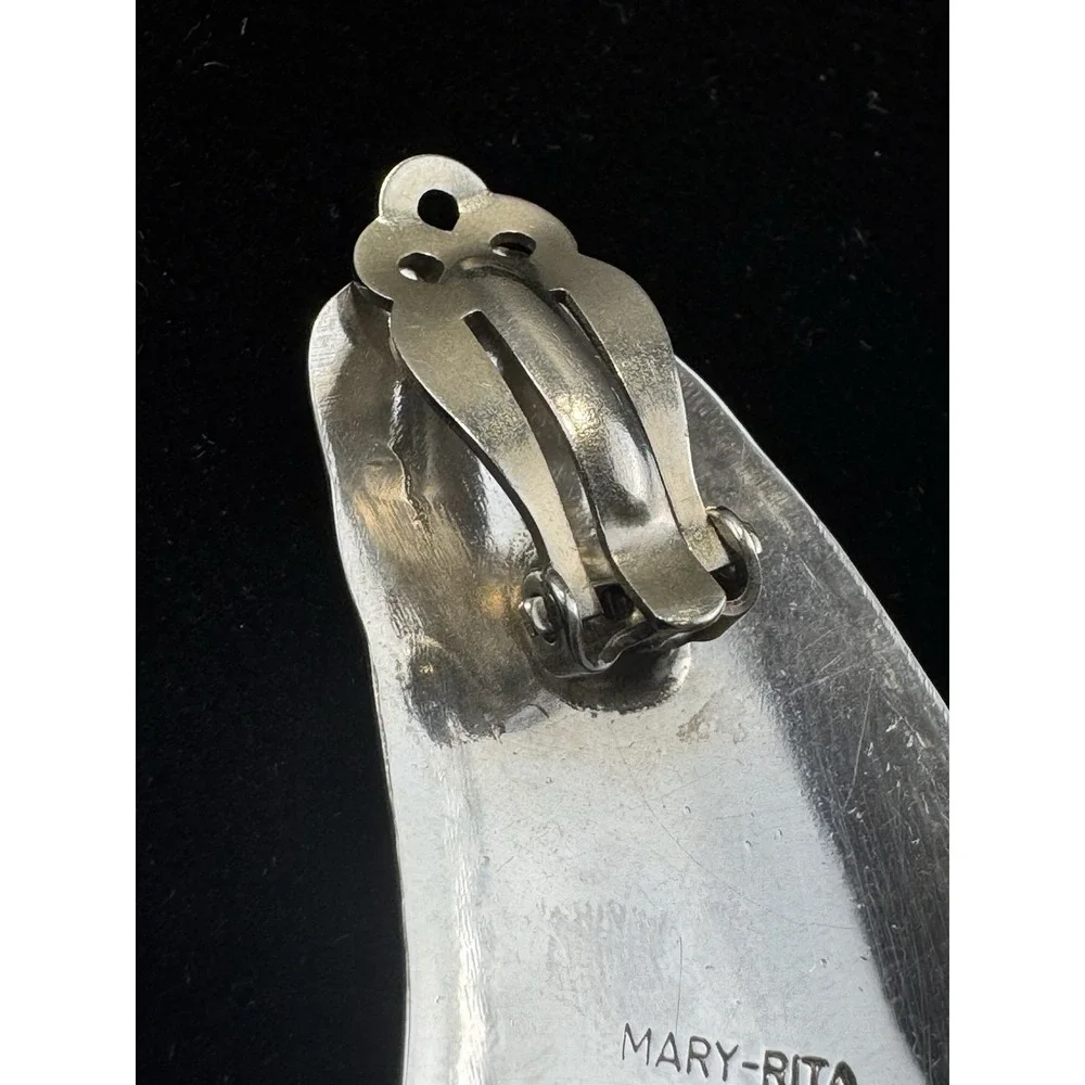 Mary-Rita Padilla Navajo Sterling Silver Clip On Earrings Hand Stamped 15.25g